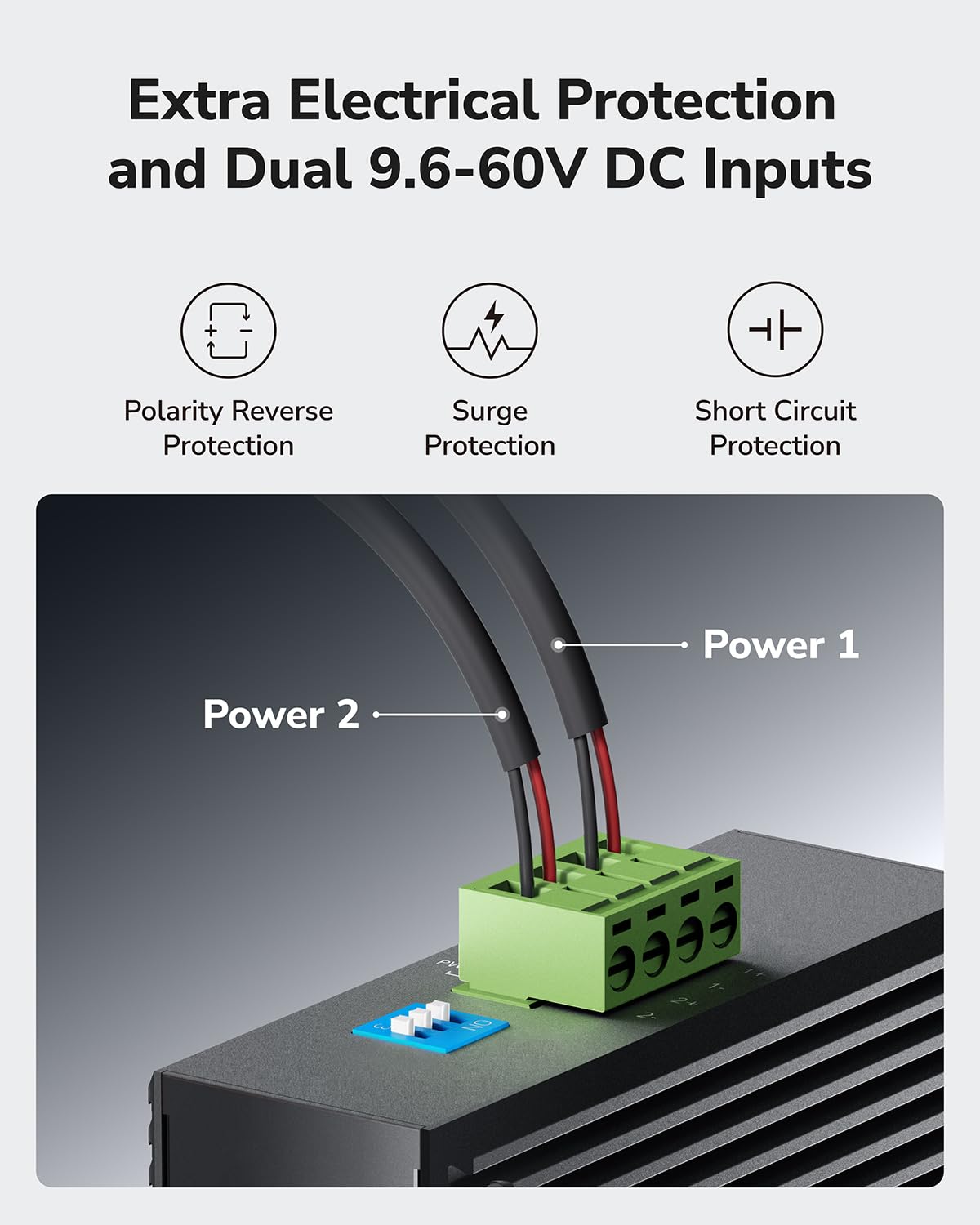 Cudy 5 Port Gigabit Industrial Network Switch , DIN-Rail Switch IP40 Rated, Polarity Reverse Protection, Short Circuit Protection, Broadcast Storm Prevention On/Off, IG1005 - Image 4