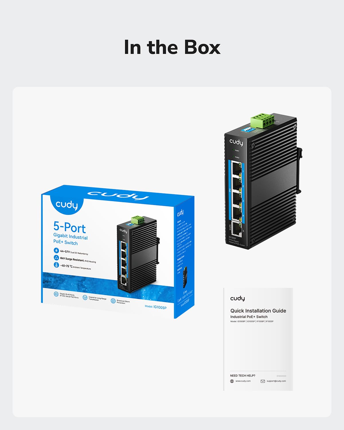 Cudy 5-Port Gigabit PoE Industrial Network Switch, 802.3af/at PoE, DIN-Rail IP40, Polarity Reverse & Short Circuit Protection, Broadcast Storm Prevention, IG1005P (Power Supply Not Included) - Image 8