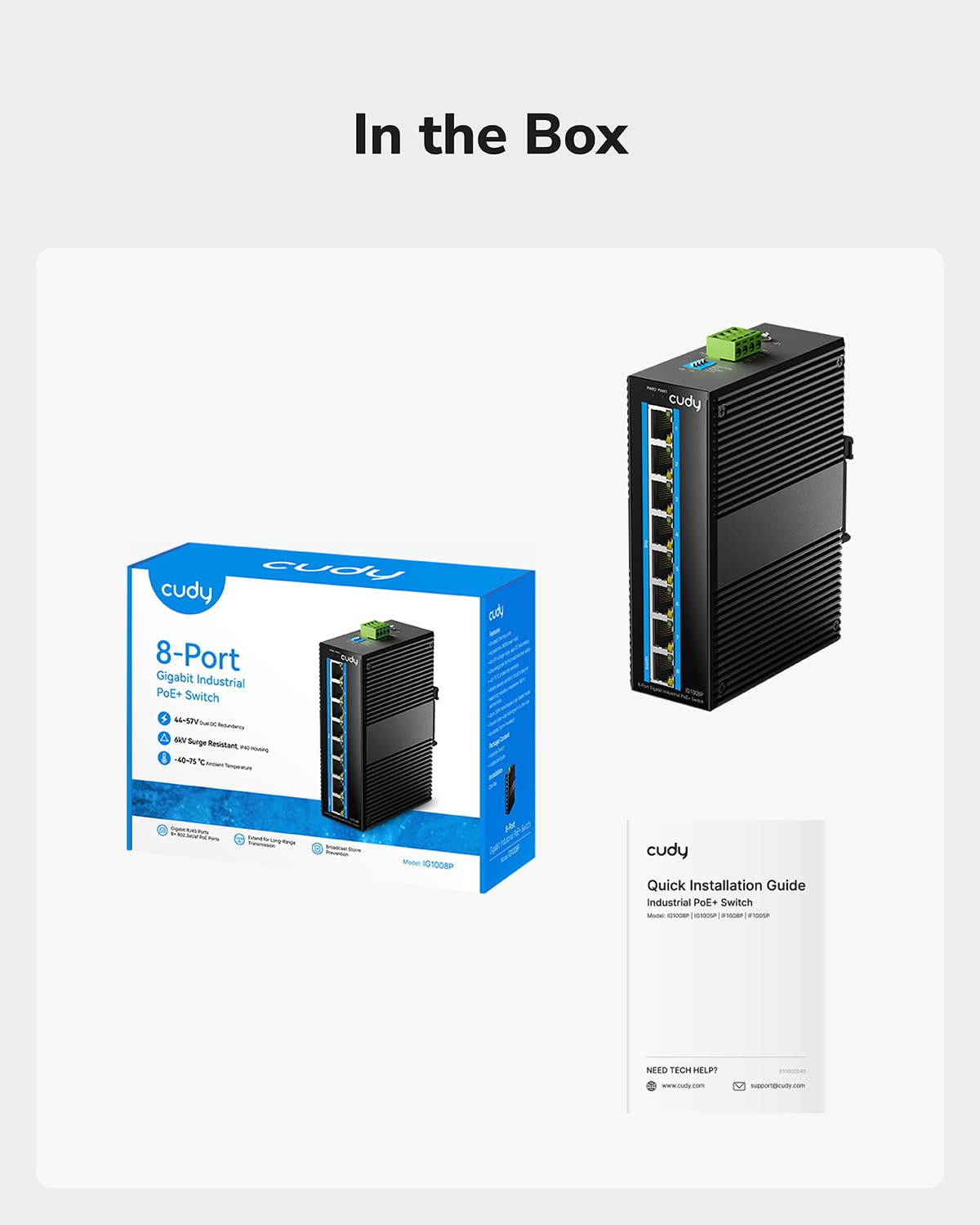 Cudy 8 Port Gigabit PoE Industrial Network Switch, 802.3 at/af PoE, DIN-Rail Switch IP40 Rated, Polarity Reverse Protection, Short Circuit Protection, Broadcast Storm Prevention, IG1008P - Image 8