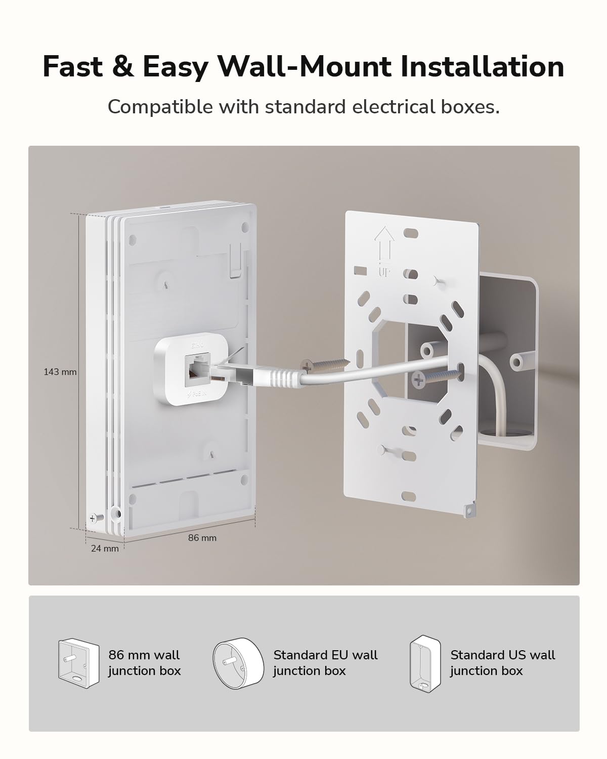 Cudy AP1300 Wall WiFi 5 AC1200 in-wall Gigabit Wireless Access Point, Support AP Controller, MU-MIMO, PoE Powered, Cudy App Control or Web Configuration - Image 6