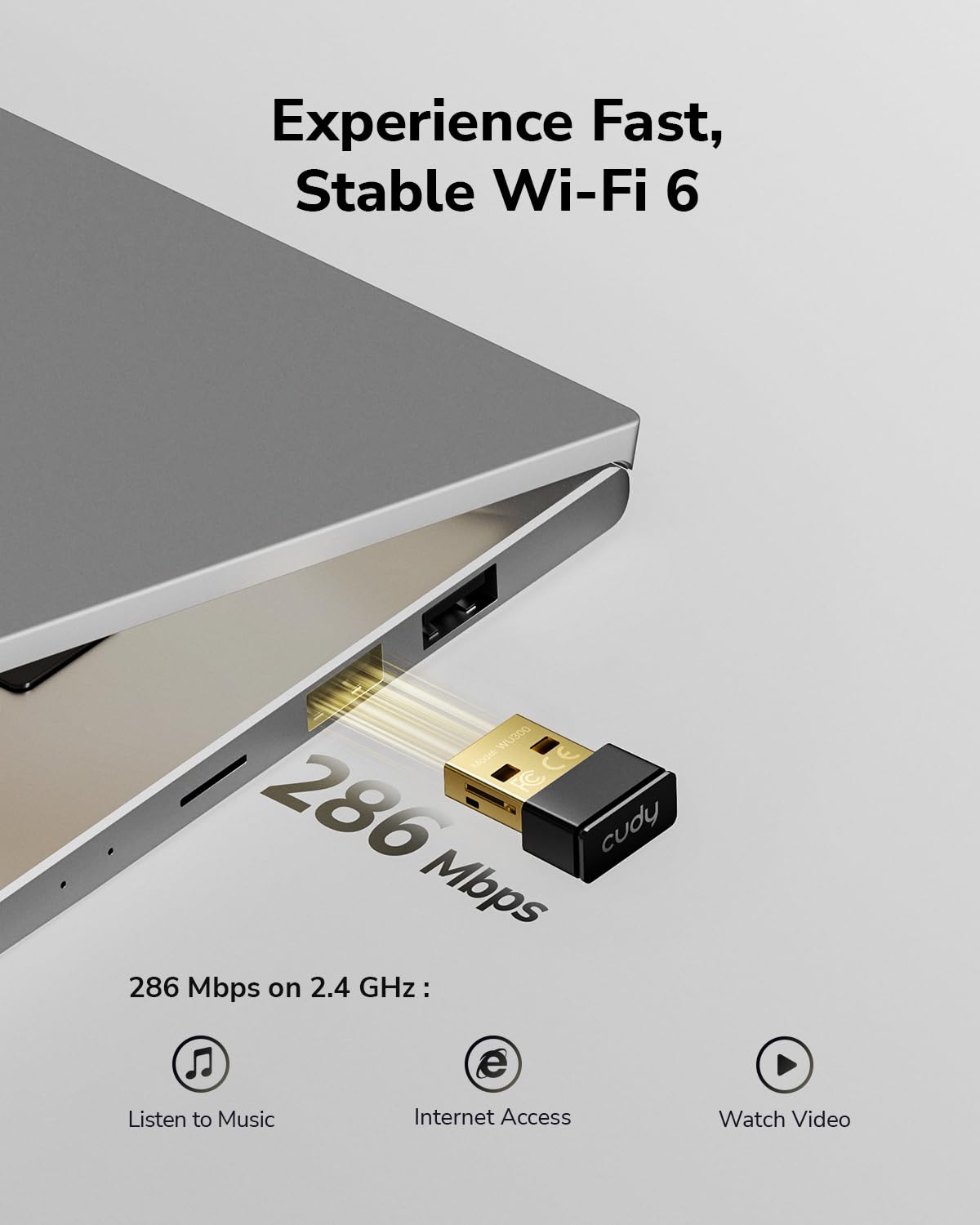 Cudy AX300 Wi-Fi 6 Nano USB Adapter, 286 Mbps Mini Dongle, Plug & Play, USB 2.0, Soft AP Hotspot Mode, Windows 7/10/11, 2.4GHz Only, Ultra Compact 20 × 15 × 8 mm, WU300 - Image 3