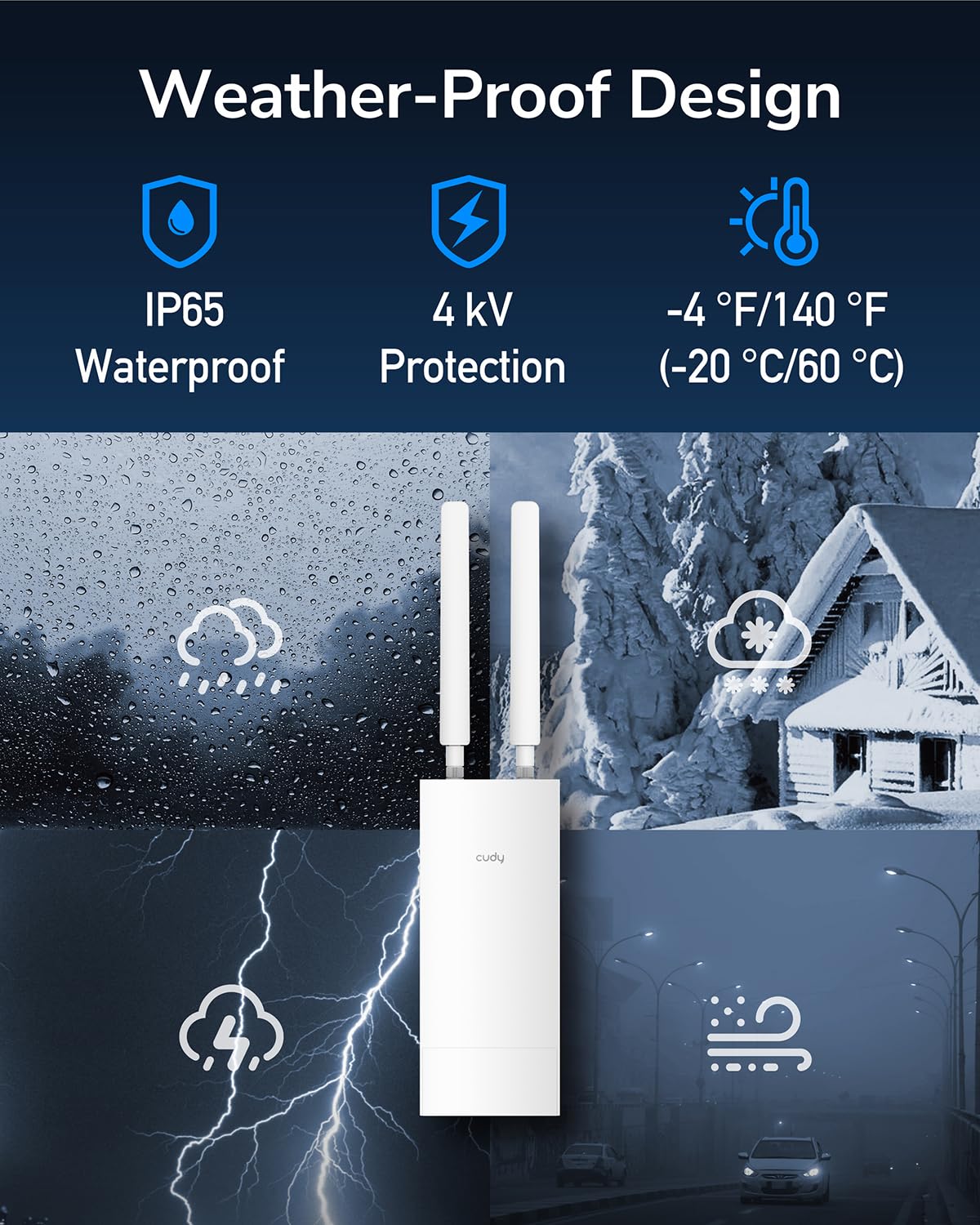 Cudy Unlocked Outdoor 4G LTE Cat 4 Modem Router with SIM Card Slot, N300 WiFi, EC25, IP65, Detachable Cellular Antennas, Passive PoE Adapter Included, Pole or wall mounting, VPN, LT400 Outdoor - Image 5